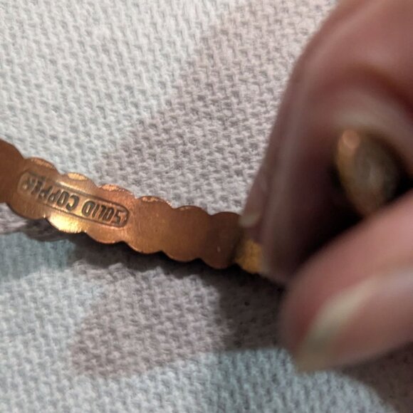 Solid Copper Vintage Cuff Bracelets Set Of 2 With Embossed Tribal & Scalloped De - Picture 5 of 8